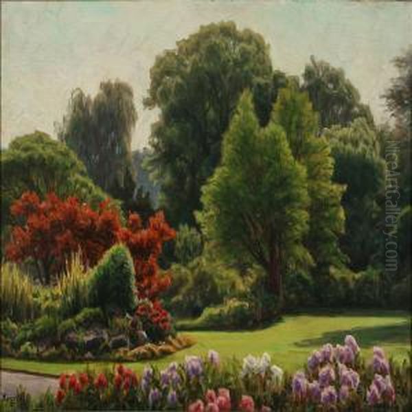 Summer Day In Apark Oil Painting by Henrik Gamst Jespersen