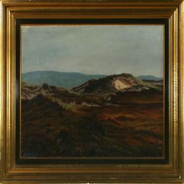 Heather Landscapewith Dunes Oil Painting by Henrik Gamst Jespersen