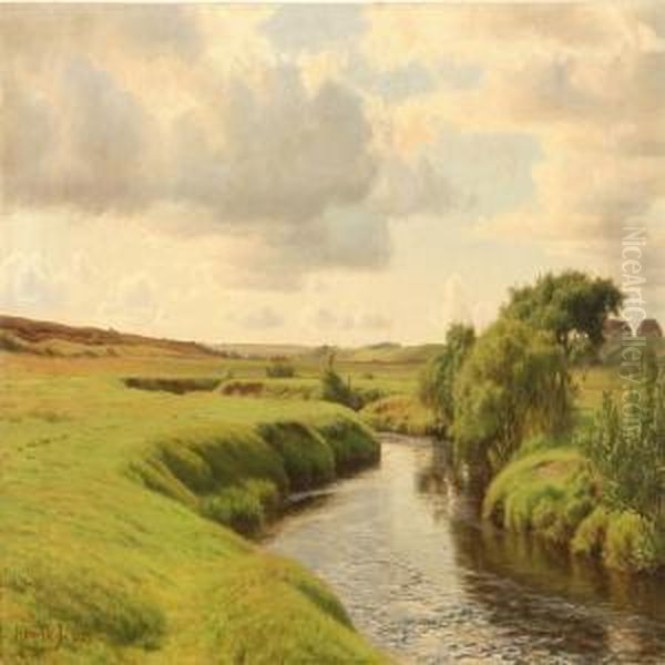 Danish Landscape From Karup Stream Oil Painting by Henrik Gamst Jespersen