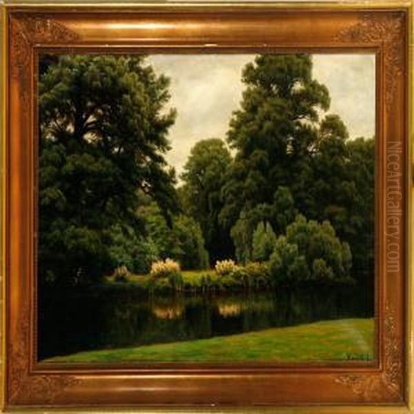 A Spring Parkscenery Oil Painting by Henrik Gamst Jespersen