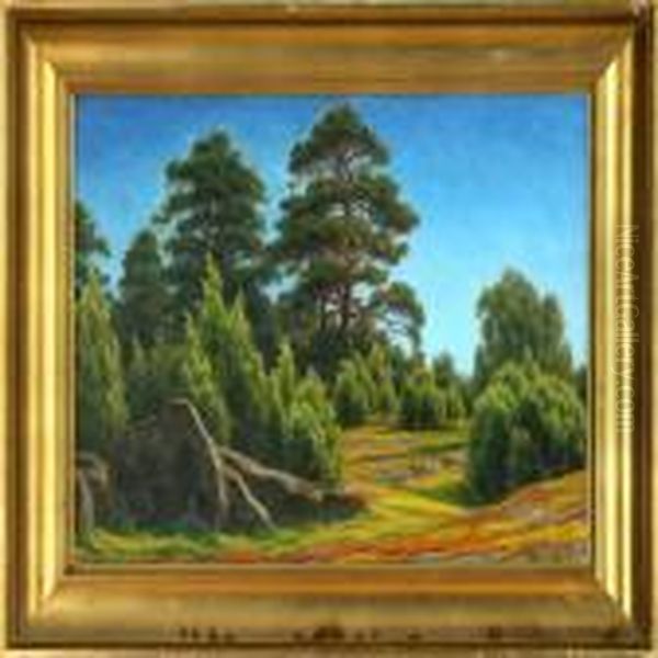 Glade On A Summer Day. Signed Henrik J Oil Painting by Henrik Gamst Jespersen