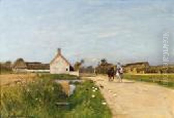 Eingang Zum Dorf Cayeux Oil Painting by Eugene Jettel