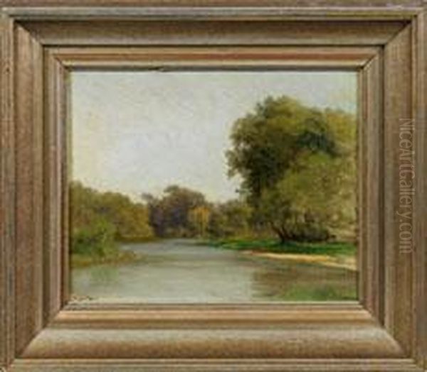 Kleine Impressionistische Landschaft Mit Baumen Am Fluss Oil Painting by Eugene Jettel