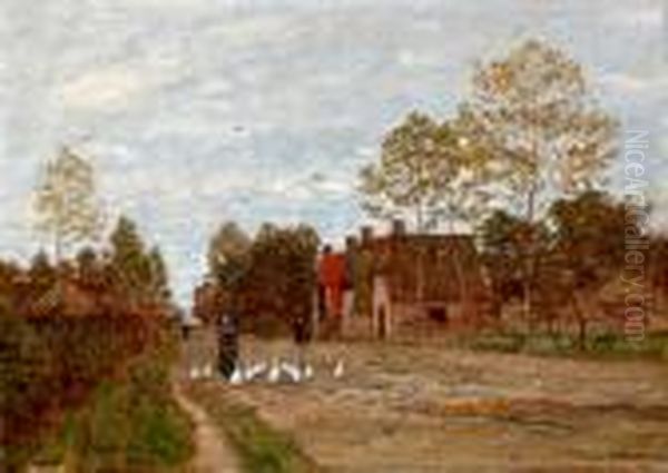 Sentiero Di Villaggio In Olanda Oil Painting by Eugene Jettel