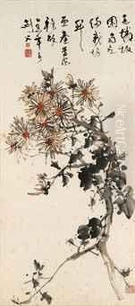 Chrysanthemum Oil Painting by Gao Jianfu