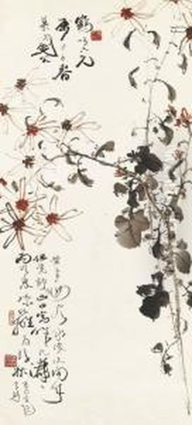 Chrysanthemum Oil Painting by Gao Jianfu