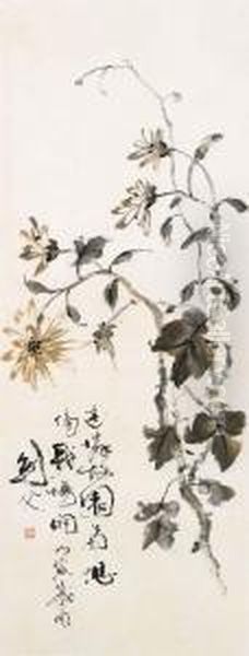 Chrysanthemum Oil Painting by Gao Jianfu