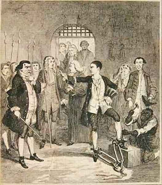 Jack Sheppards irons knocked off in the Stone Hall at Newgate Oil Painting by George Cruikshank I