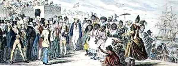 Probable Effects of over Female Emigration hand coloured etching Oil Painting by George Cruikshank I