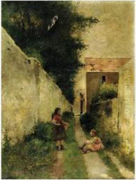 Les Deux Gamines, Pontoise Oil Painting by Luis Jimenez Y Aranda