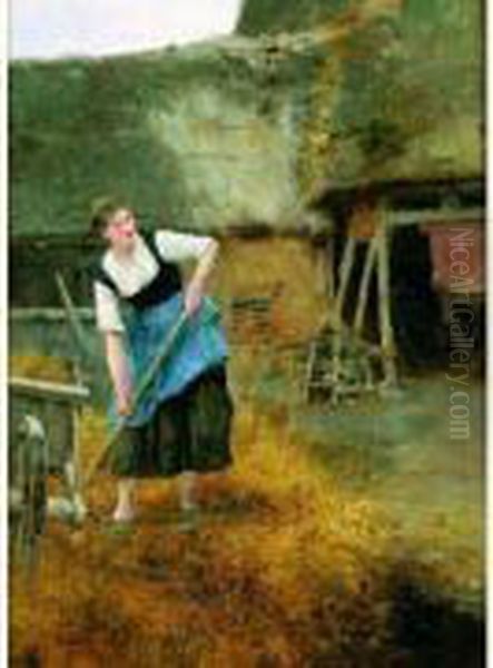 Une Paysanne Dans Une Cour De Ferme Oil Painting by Luis Jimenez Y Aranda