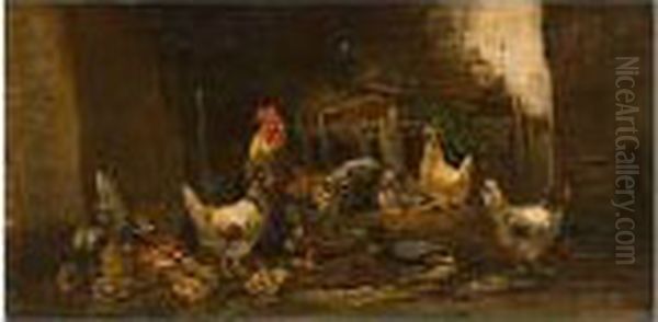 Gallinas Oil Painting by Federico Jimenez y Fernandez