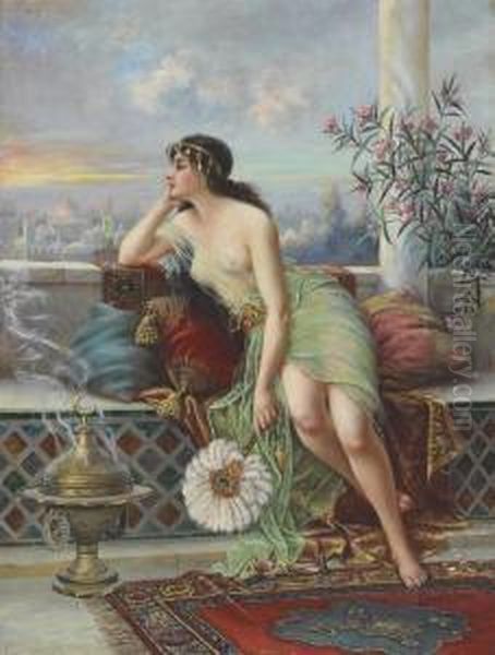 An Oriental Beauty Oil Painting by Federico Jimenez y Fernandez