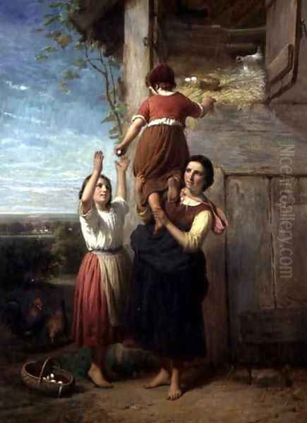 Gathering the Eggs, 1862 Oil Painting by Henry Campotosto