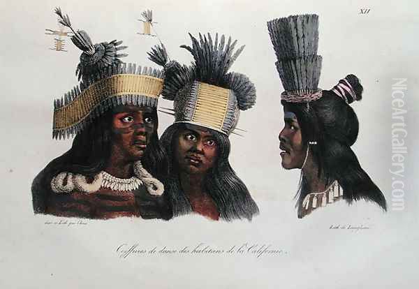 Ritual headdresses worn by natives of California, from 'Voyage Pittoresque Autour du Monde', 1822 Oil Painting by Ludwig (Louis) Choris