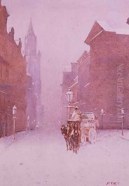 A winter street scene Oil Painting by A. Cox