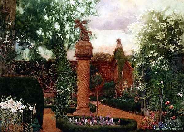 A Walled Garden with Statuary Oil Painting by A. Cox