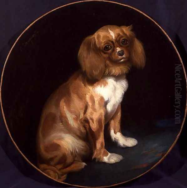 A King Charles Spaniel Oil Painting by Charles Emile Callande de Champmartin