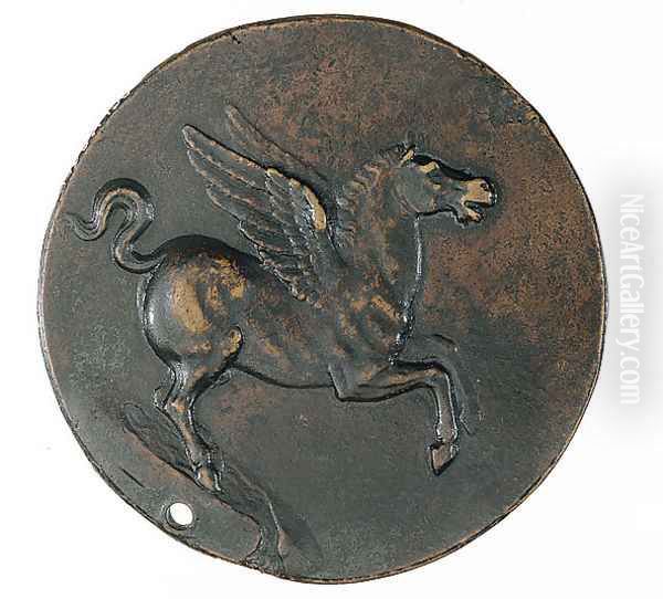 Pegasus on the fountain Hippocrene (reverse of a coin) Oil Painting by Benvenuto Cellini