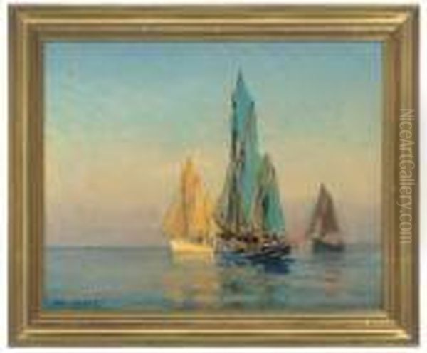 Fishing Boats In The Morning Sun Oil Painting by Paul C.F. Jobert