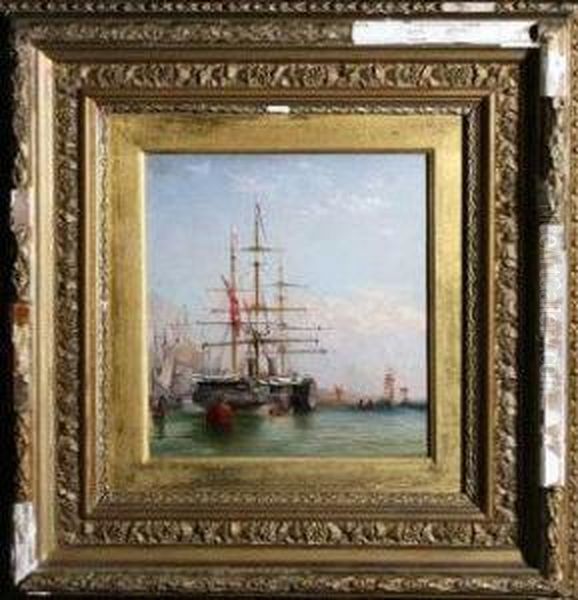 Hms Valourous In Shields Harbour Oil Painting by Robert Jobling