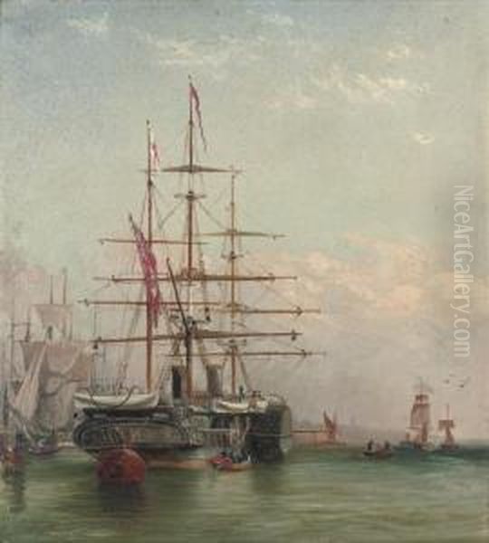 An Old Paddle Steamer Moored Off Shields Oil Painting by Robert Jobling