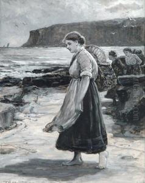 Study Of A Fisherwoman On A North East Shore Oil Painting by Robert Jobling