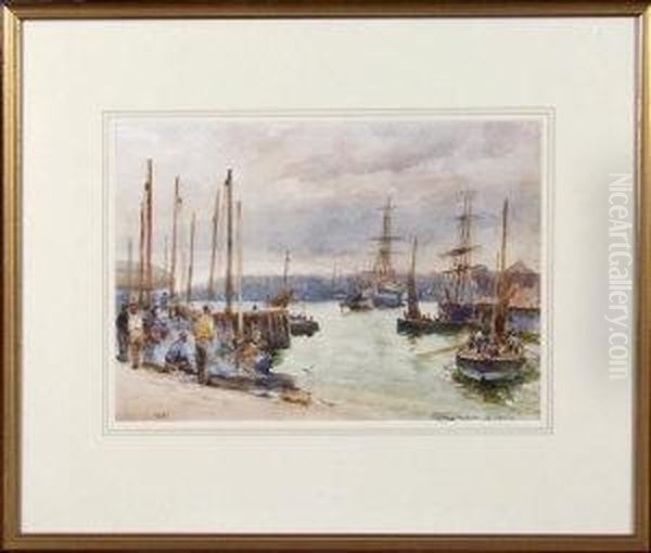 Fishing Harbour, North Shields Oil Painting by Robert Jobling