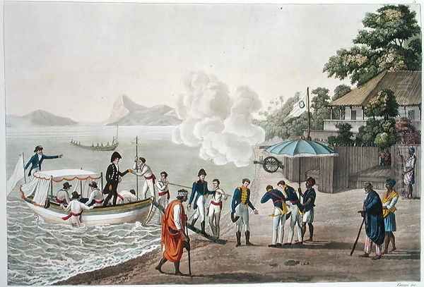 First disembarkation of the French at the Portuguese outpost at Dille, Timor, plate 5 from 'Le Costume Ancien et Moderne' Oil Painting by Felice Campi