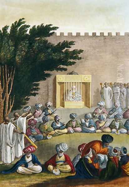 An Audience with the Sultan, Bournu, plate 32 from 'Le Costume Ancien et Moderne' Oil Painting by Felice Campi