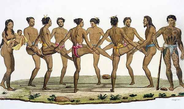 Dance of the Caroline Islanders, plate 22 from 'Le Costume Ancien et Moderne' Oil Painting by Felice Campi