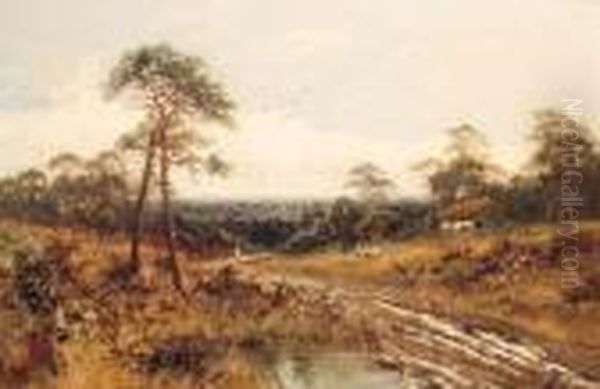 Figures Beside A Country Path, Near Lowendon, Surrey Oil Painting by Henry Bates Joel