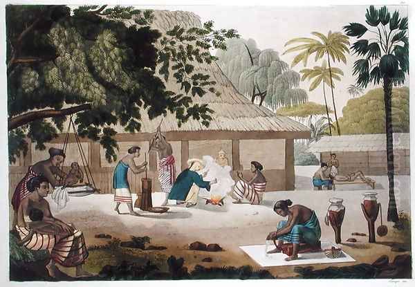 Domestic life in Kupang, Timor, plate 10 from 'Le Costume Ancien et Moderne' Oil Painting by Felice Campi