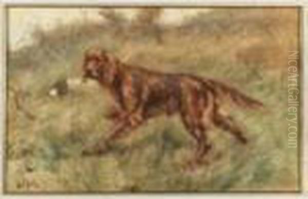 A Red Setter In A Landscape Oil Painting by Frederick Hulk Johannes