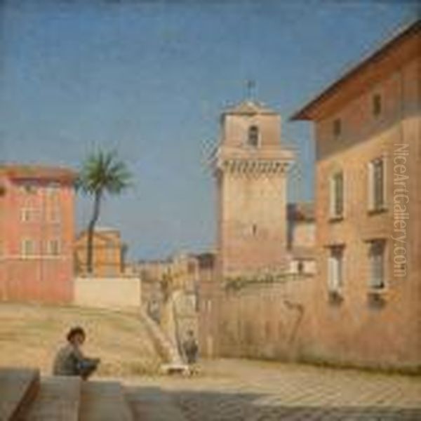 Boy On A Staircase Initaly Oil Painting by Axel Johansen