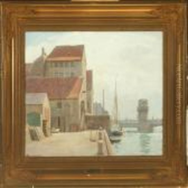 Copenhagen Harbour Oil Painting by Axel Johansen