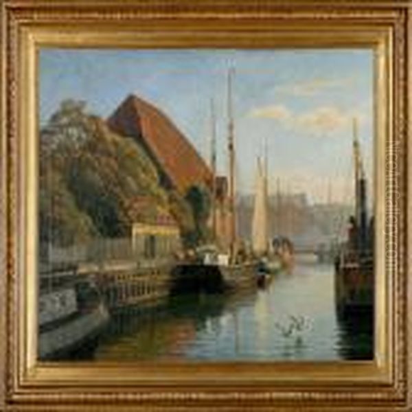 View From Frederiksholm's Canal, Copenhagen Oil Painting by Axel Johansen