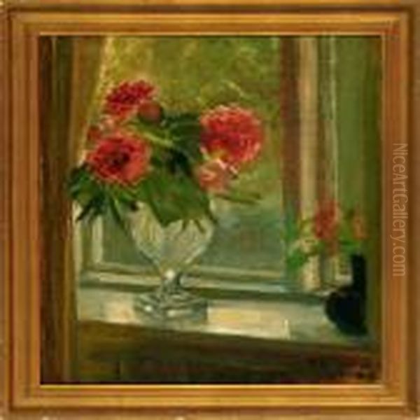 Still Life With Flowers In A Vase Oil Painting by Axel Johansen