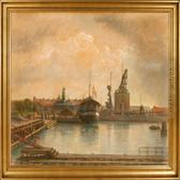 A Scenery From Copenhagen Habour Oil Painting by Axel Johansen