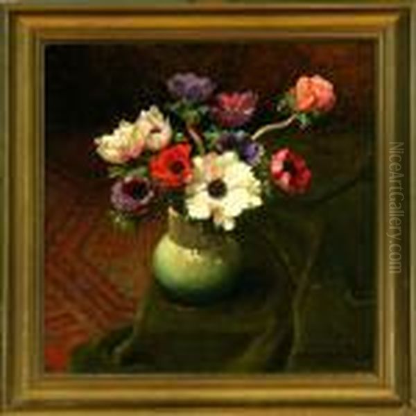 A Still Life With Flowers In A Vase Oil Painting by Axel Johansen