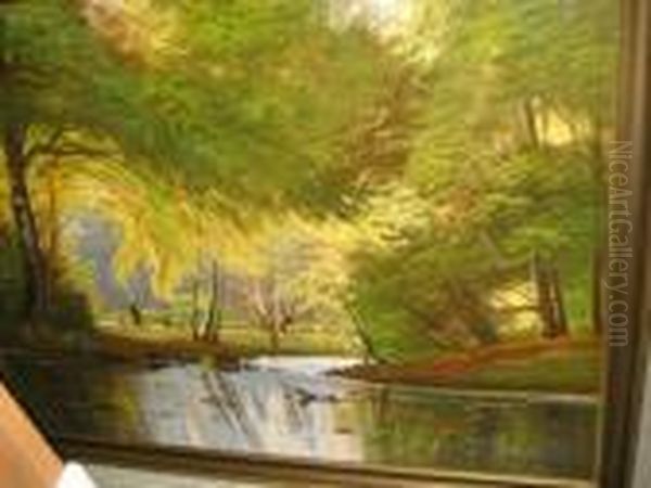 Pond In The Park Oil Painting by Axel Johansen