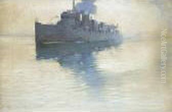 English Destroyer Oil Painting by Arvid Johansson