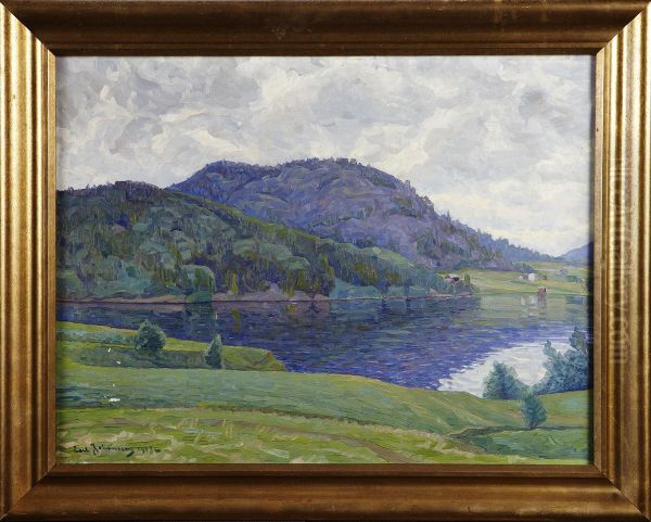 Landskapsmotiv Oil Painting by Carl August Johansson