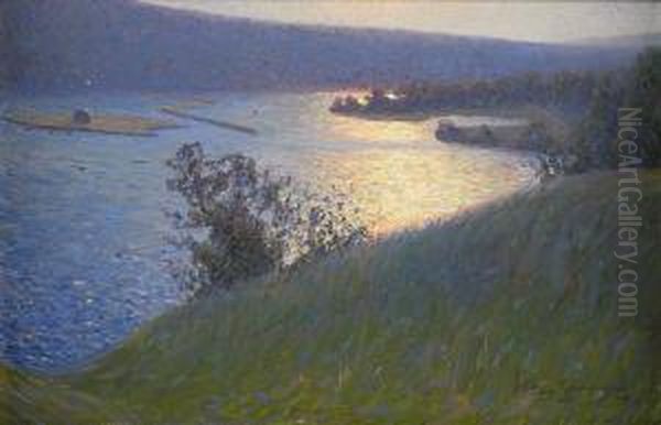 Soldis Over Norrlandskt Alvlandskap Oil Painting by Carl August Johansson