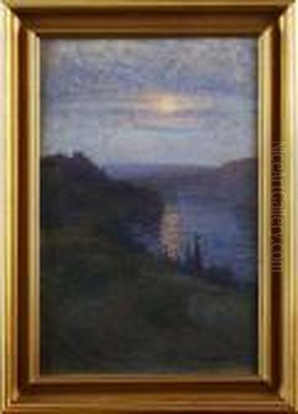 Norrlandsk Landskapsvy Med Vatten - Mansken Oil Painting by Carl August Johansson