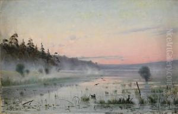 Morgondis Over Sjon Oil Painting by Carl August Johansson