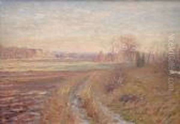 Varlandskap. Signerad Och Daterad -95. Duk, 31x45. Litet Skrapmarke Oil Painting by Carl August Johansson