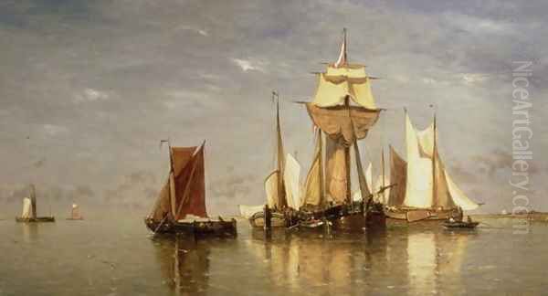 Calm on the Scheldt, 1867 Oil Painting by Paul-Jean Clays