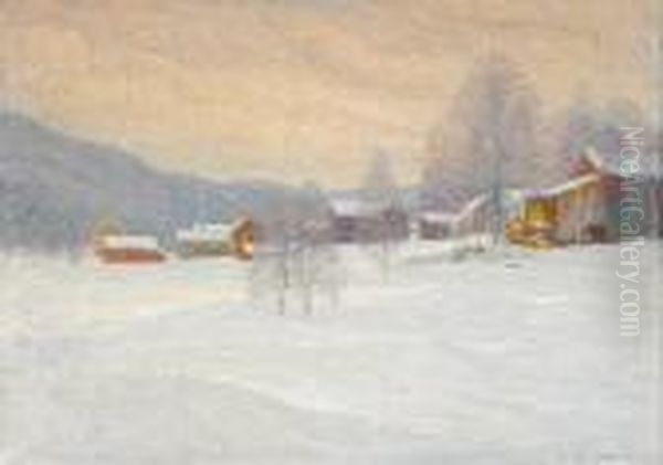 Norrlandsk Vinterbild Oil Painting by Carl August Johansson