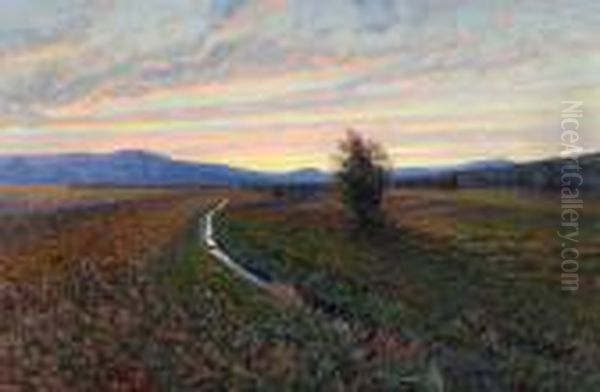 Norrlandskt Landskap I Aftonstamning Oil Painting by Carl August Johansson